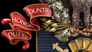Banner detail of digitally hand-modeled West Point Military Academy crest render