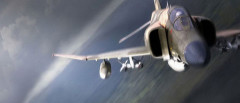 CG image render of 3D modeled F4 Phantom II Fighter-Bomber flying